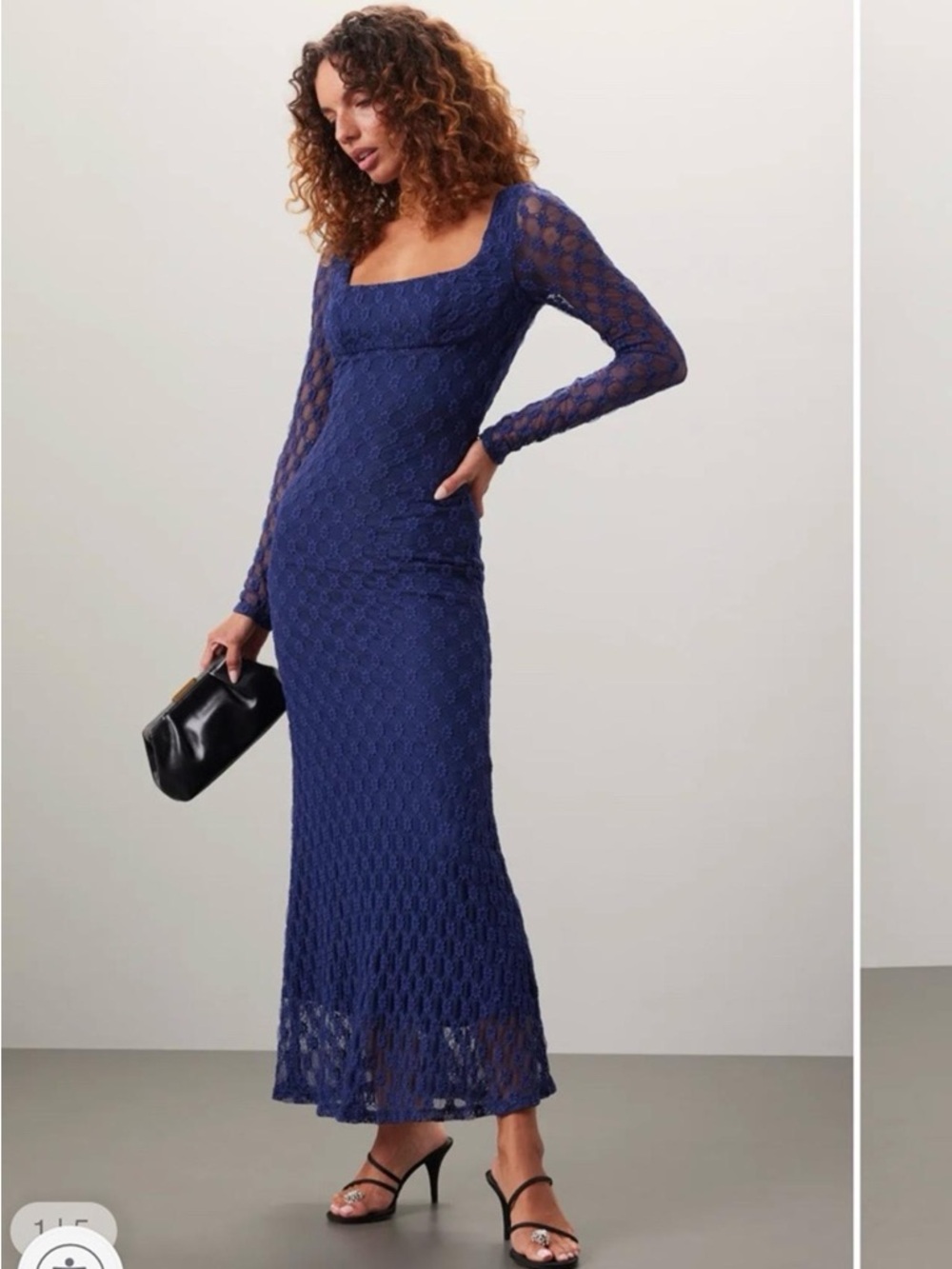 Bardot Navy Square-Neck Midi Lace Dress